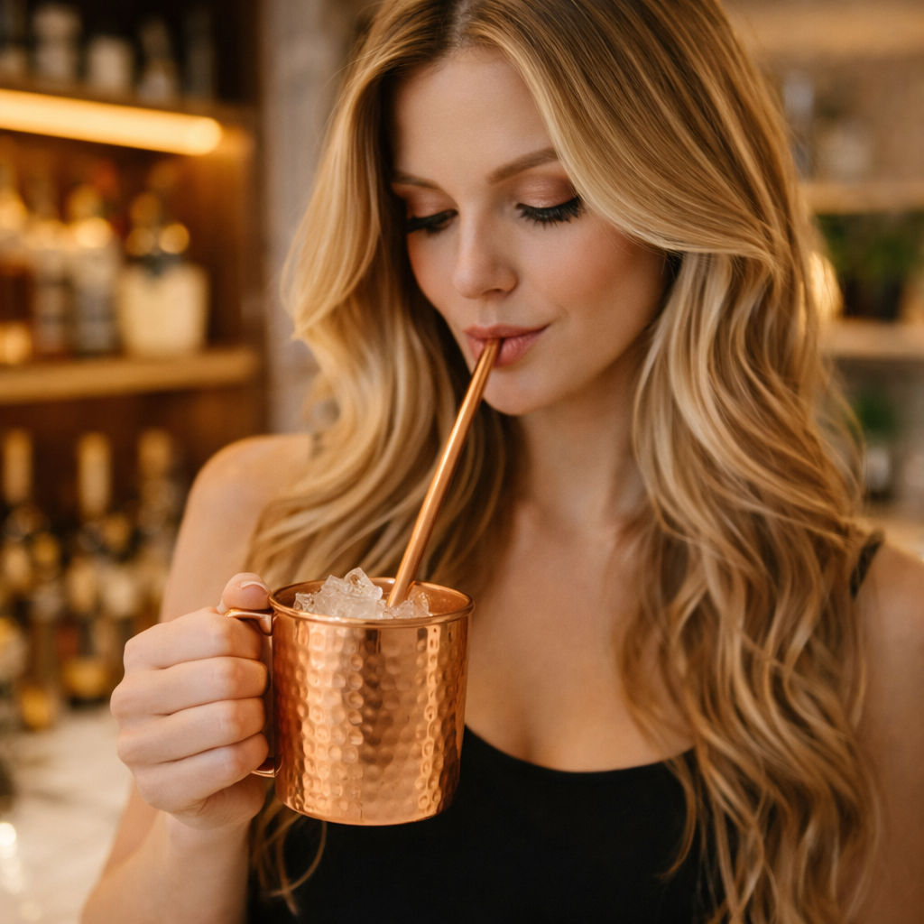 Pure Copper Set of 6 Plain Design Straight Solid Straw